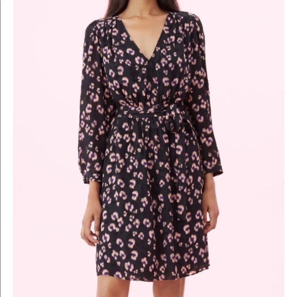 REBECCA TAYLOR Cheetah Jacquard Silk Blend Belted Dress